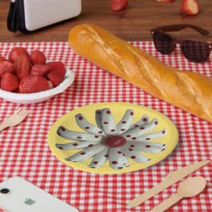 Red Dots Daisy Flower Floral Spring Summer Yellow Paper Plates