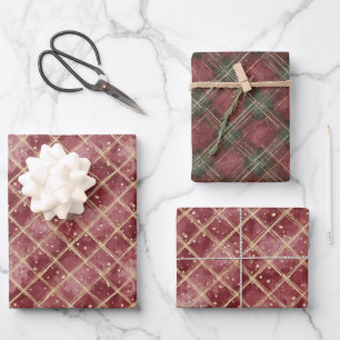 Red Dots Green Stripes Plaid Christmas Wrapping Paper Sheets