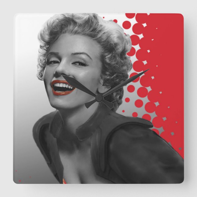 Red Dots Marilyn Square Wall Clock (Front)