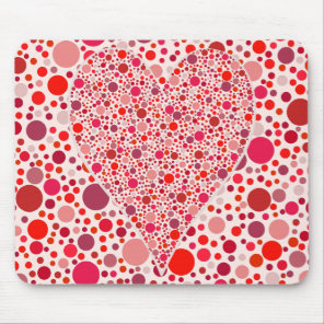 Red dots mosaic Heart Shape pink polka dots Mouse Pad
