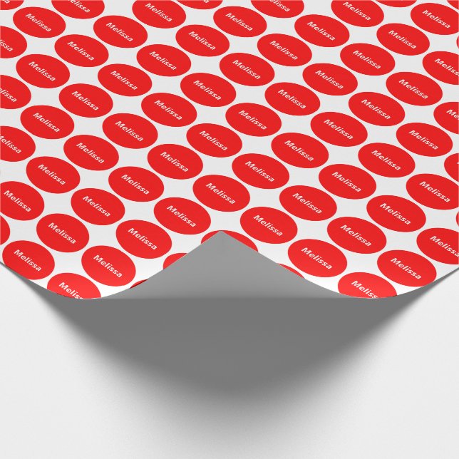Red Dots Pattern On White With Name Wrapping Paper (Corner)