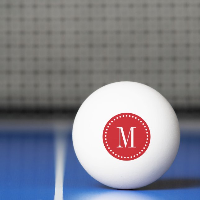Red Dotted Circle Monogram Personalized Ping Pong Ball (Net)