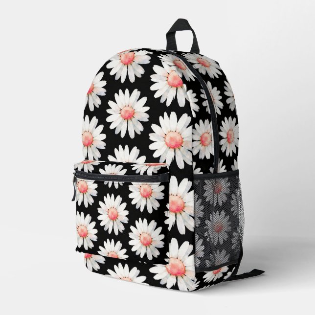 Red Dotted Daisy's Printed Backpack (Back Corner Right)