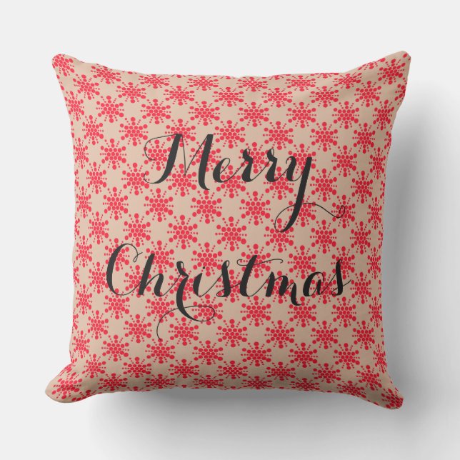 Red dotted star on taupe outdoor pillow (Front)