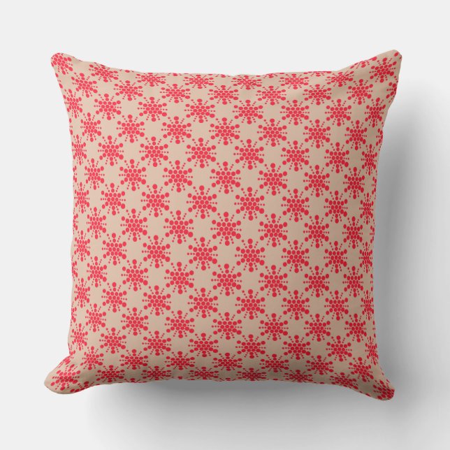 Red dotted star on taupe outdoor pillow (Front)