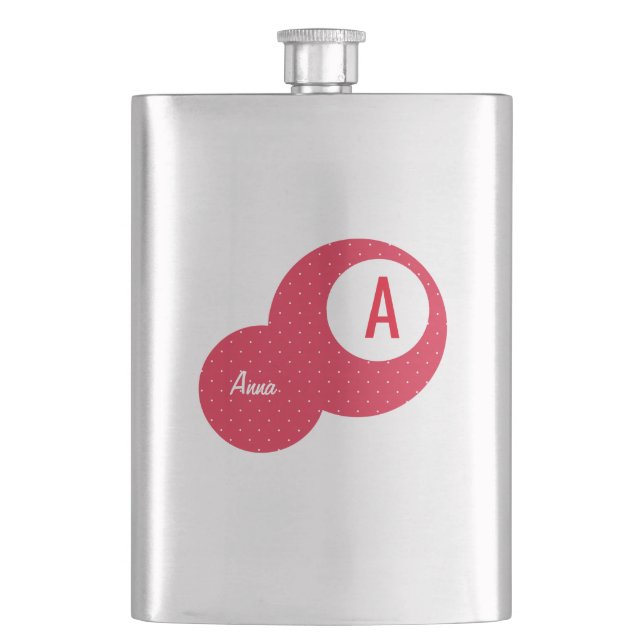 Red Dotty Personalized Monogram  Flask (Front)
