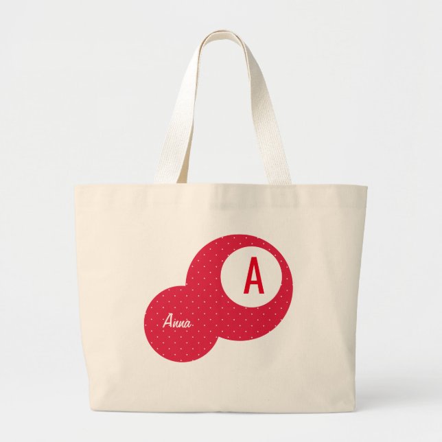 Red Dotty Personalized Monogram Large Tote Bag (Front)