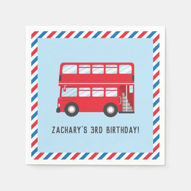 Red Double Deck London Bus Birthday Party Napkins (Front)
