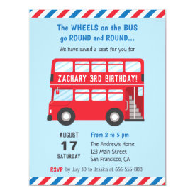 Red Double Deck London Bus Kids Party Invitations