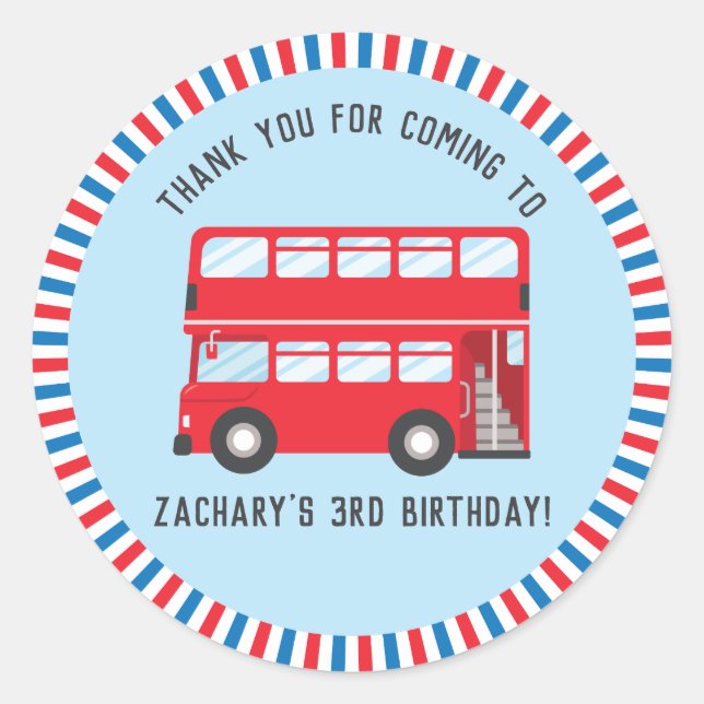 Red Double Deck London Bus Thank You Stickers (Front)