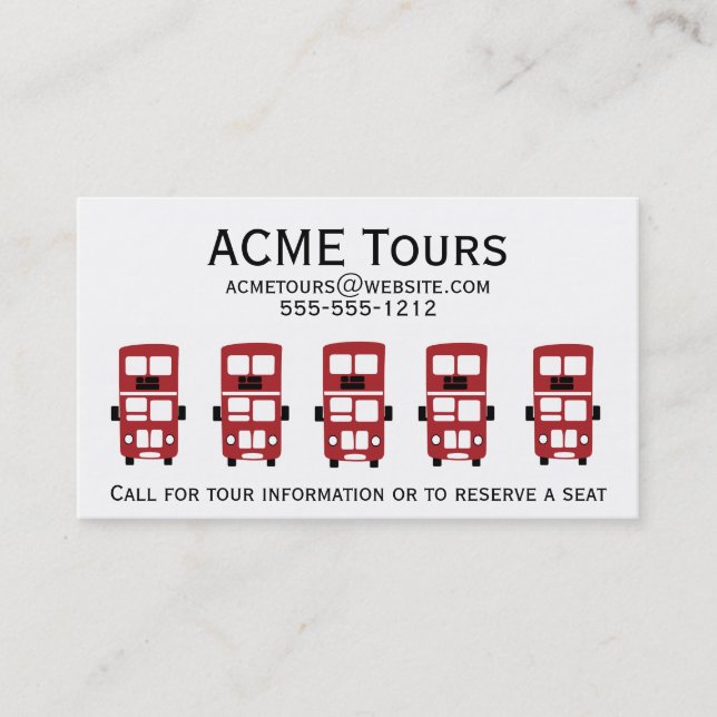 Red double decker bus business card (Front)