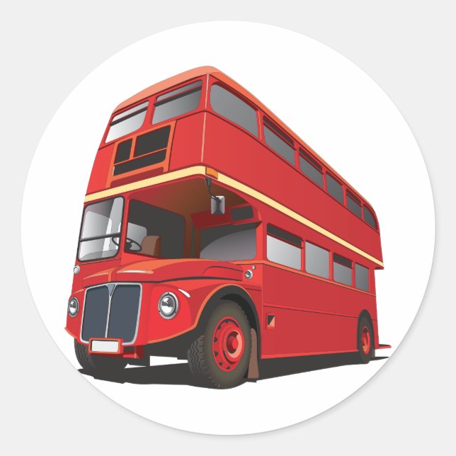 Red Double Decker Bus Classic London Transport Round Sticker (Front)