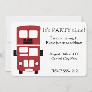 Red double decker bus custom invitation