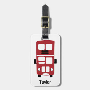 Red double decker bus custom luggage tag