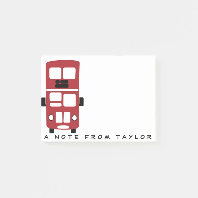 Red double decker bus custom post-it notepad (Front)