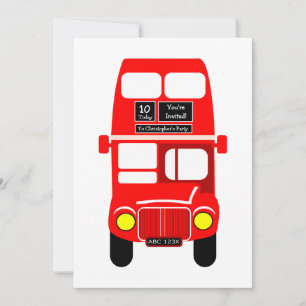 Red Double Decker Bus Design Birthday Party Invitation