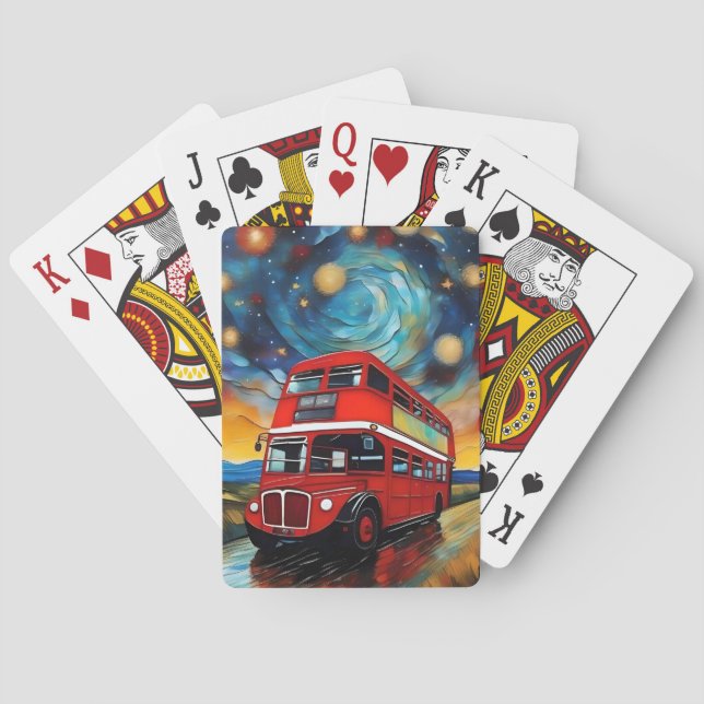 Red Double Decker Bus On A Starry Night, Poker Cards (Back)