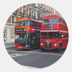 Red Double Decker Buses Classic Round Sticker