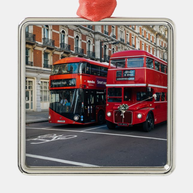 Red Double Decker Buses Metal Ornament (Front)