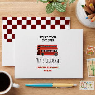Red Double Decker City Bus Birthday Envelope
