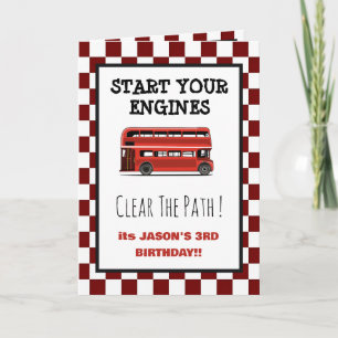 Red Double Decker City Bus Boys Birthday Invitation