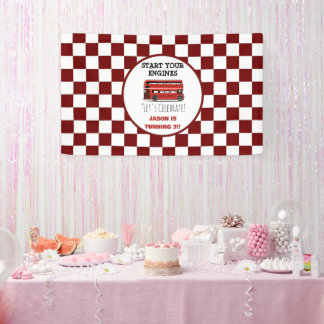 Red Double Decker City Bus Boys thank you card Banner