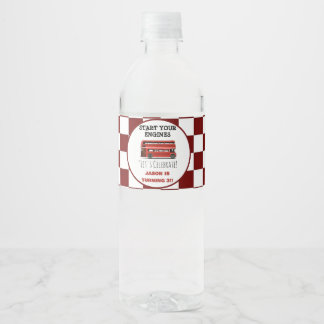 Red Double Decker City Bus Boys Water Bottle Label