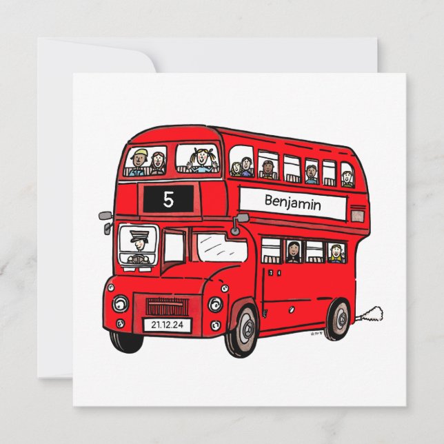 Red Double Decker London Bus Birthday Invitation (Front)