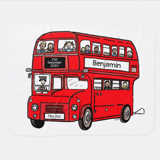 Red Double Decker London Bus Newborn Gift Baby Blanket (Horizontal)