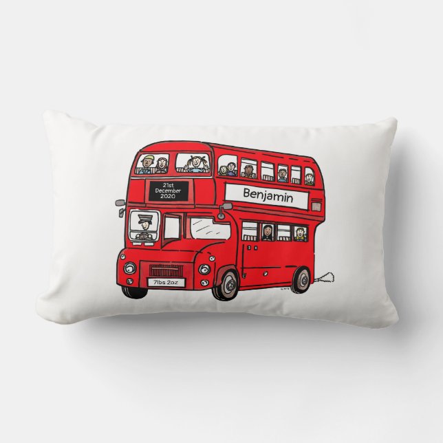 Red Double Decker London Bus Newborn Gift Lumbar Pillow (Front)