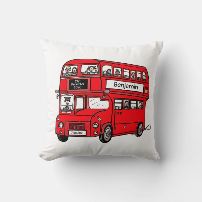 Red Double Decker London Bus Newborn Gift Throw Pillow (Front)