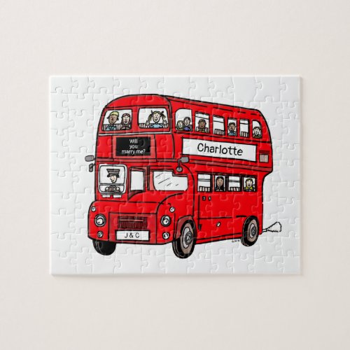 Red Double Decker London Bus Wedding Proposal Jigsaw Puzzle