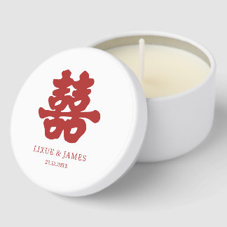 RED Double Happiness Chinese calligraphy asian Mini Candle Favors