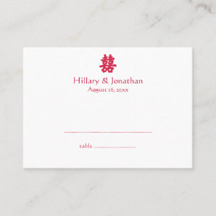 Red double happiness Chinese wedding escort card