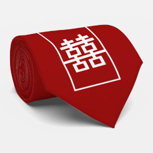 Red Double Happiness Chinese Wedding Oriental Tie