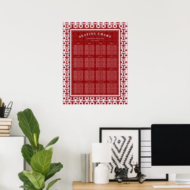 Red Double Happiness Chinese Wedding Seating Chart (Home Office)