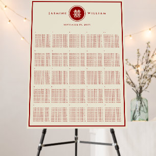 Red Double Happiness Chinese Wedding Seating Chart Foam Board