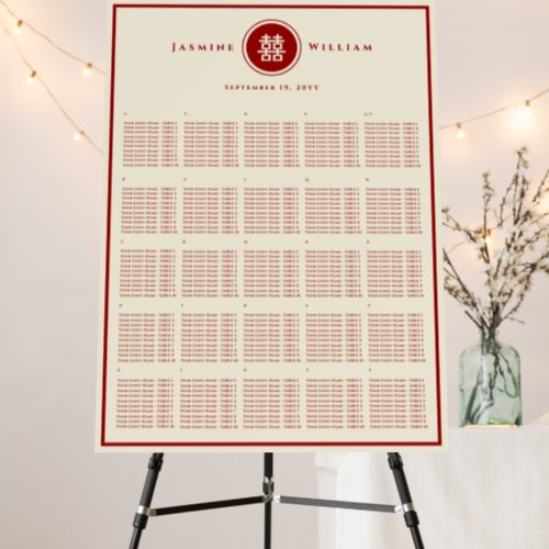 Red Double Happiness Chinese Wedding Seating Chart Foam Board