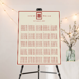 Red Double Happiness Chinese Wedding Seating Chart Foam Board