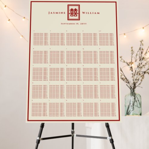 Red Double Happiness Chinese Wedding Seating Chart Foam Board