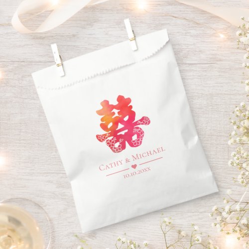 Red double happiness floral Chinese wedding Favor Bag