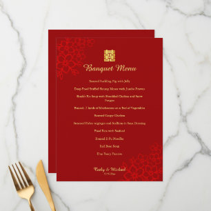 Red Double happiness floral Chinese wedding Menu