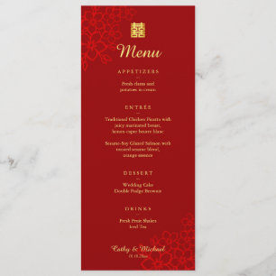 Red Double happiness floral Chinese wedding Menu