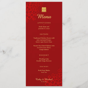 Red Double happiness floral Chinese wedding Menu