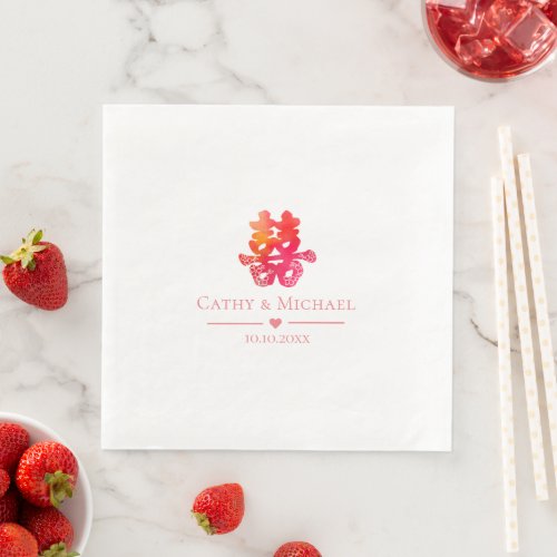 Red double happiness floral Chinese wedding Paper Dinner Napkins
