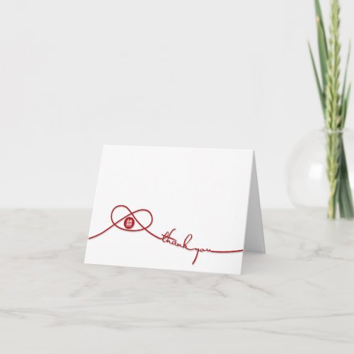 Red Double Happiness Knot Wedding Thank You Card