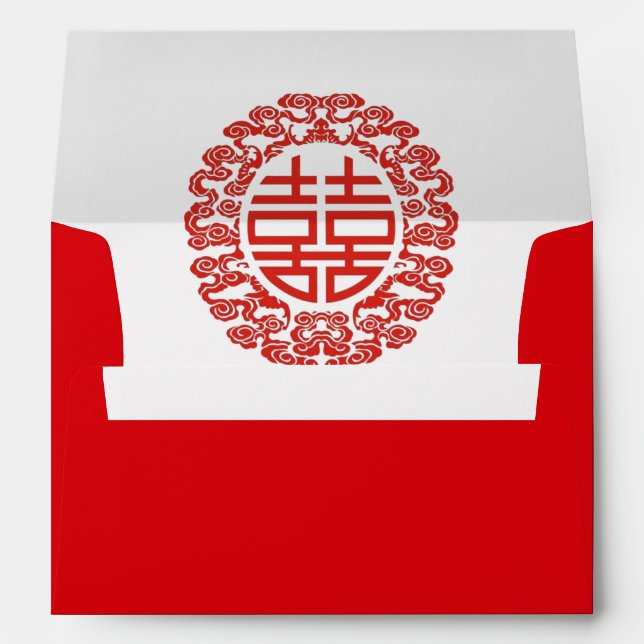 red double happiness modern chinese wedding envelope (Back (Bottom))