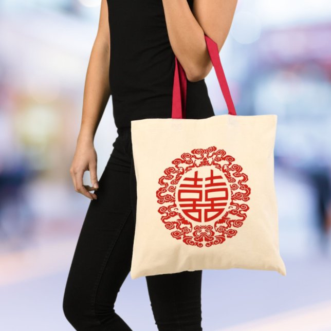 red double happiness modern chinese wedding favor tote bag (red double happiness modern chinese wedding favor tote bag)