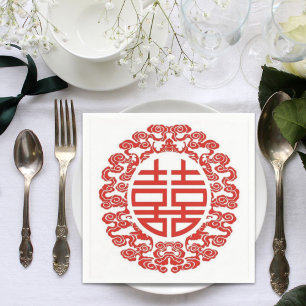 red double happiness modern chinese wedding paper napkins