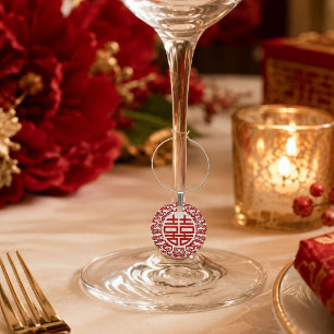 red double happiness modern chinese wedding wine charm